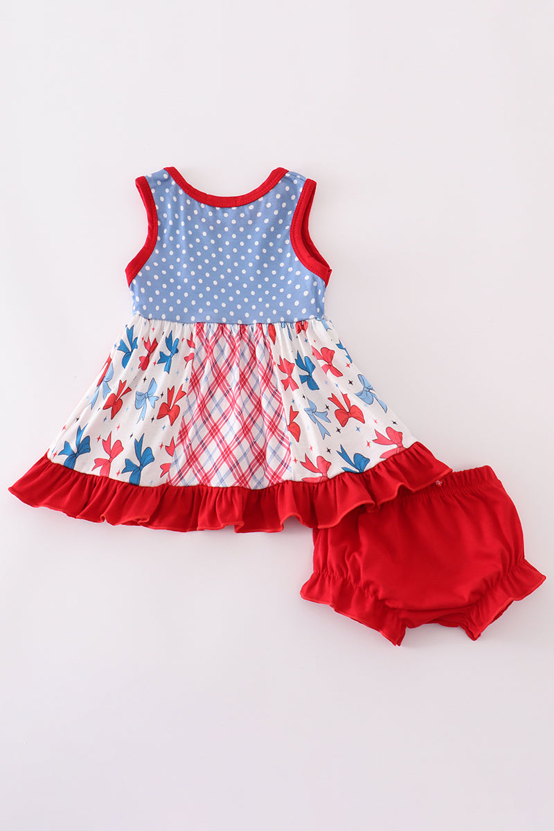 Red, White, and Blue Bow Ruffle Bloomer Set β Baby Girl