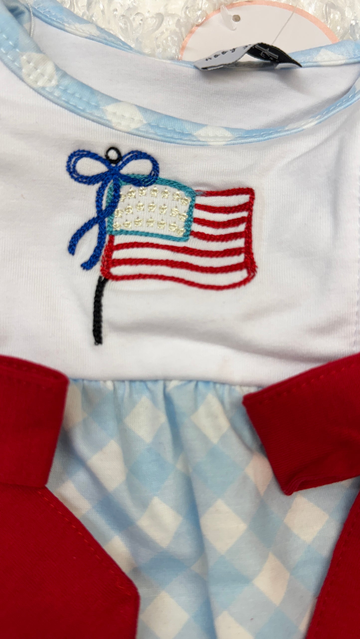 Red, White, and Blue Flag Embroidery Bow Gingham Bubble β Baby Girl