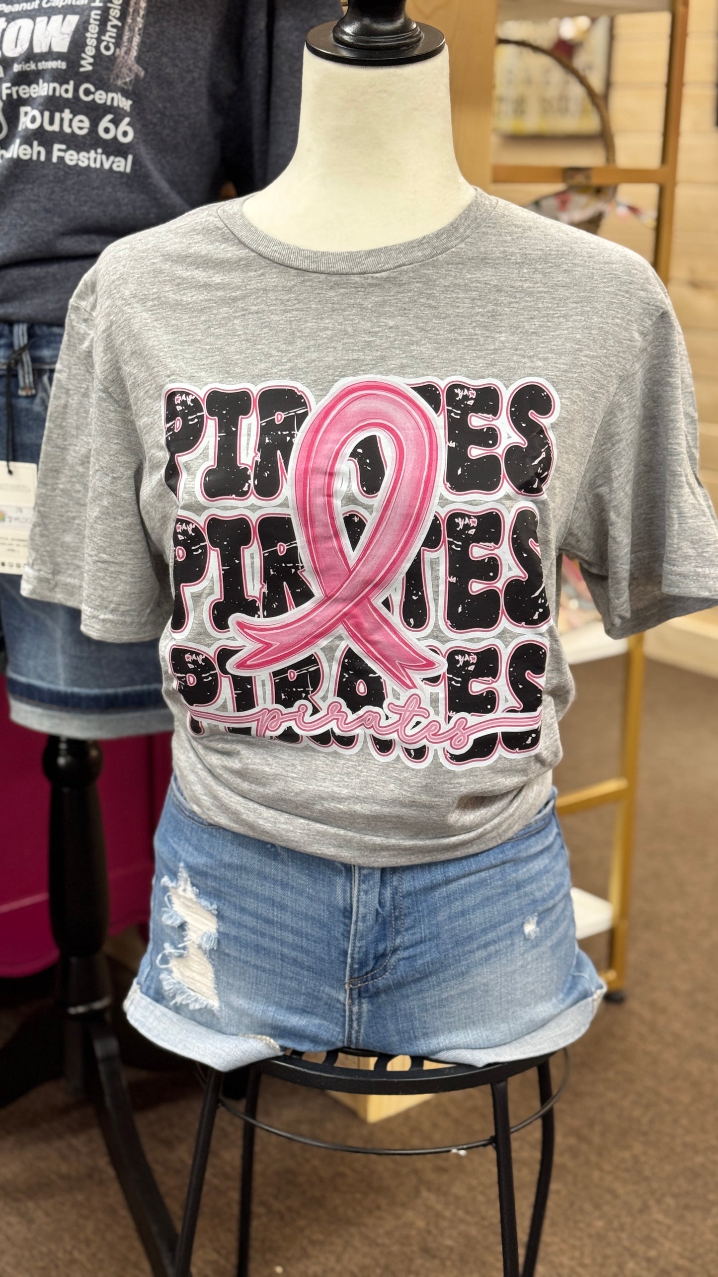Pirates Pink Ribbon Spirit Tee – Sport Grey