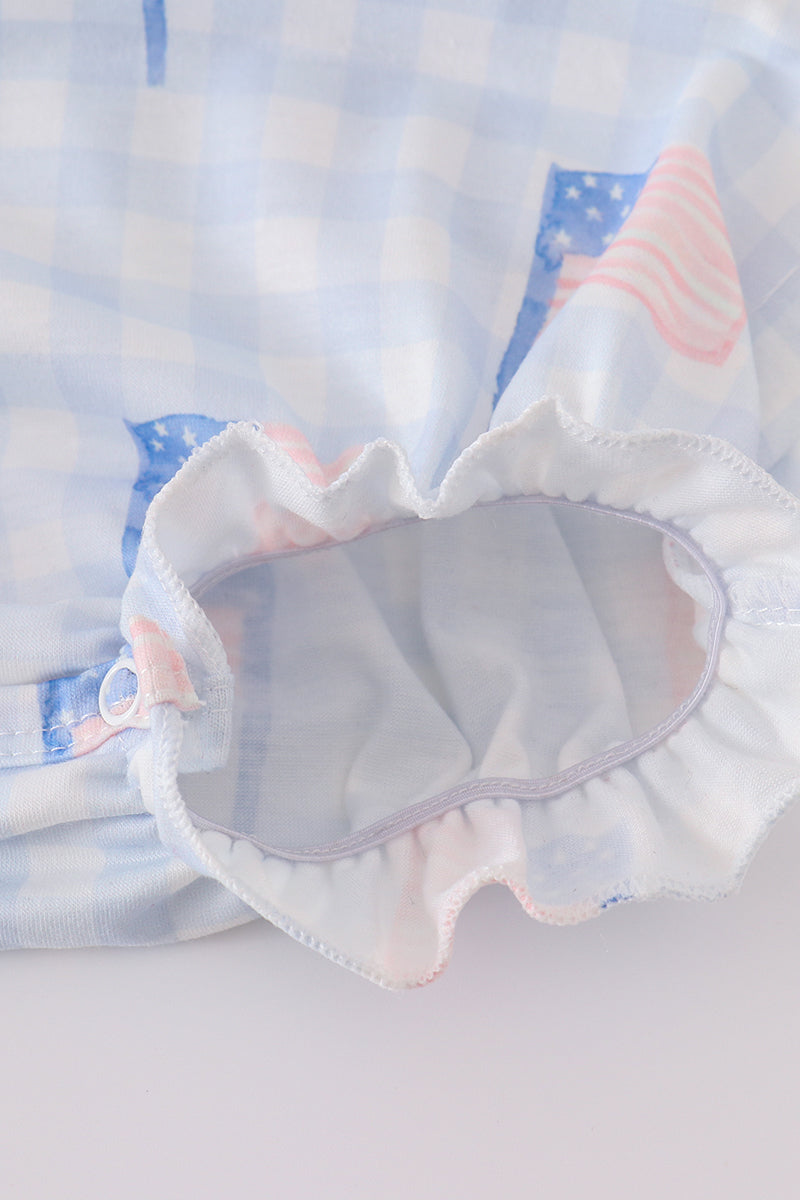 Red, White, and Blue Flag Embroidery Smocked Gingham Bubble Romper – Baby Girl