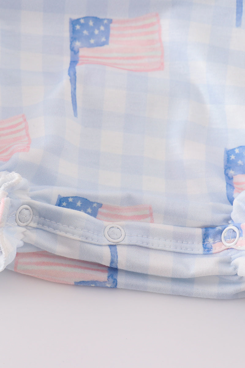 Red, White, and Blue Flag Embroidery Smocked Gingham Bubble Romper – Baby Girl
