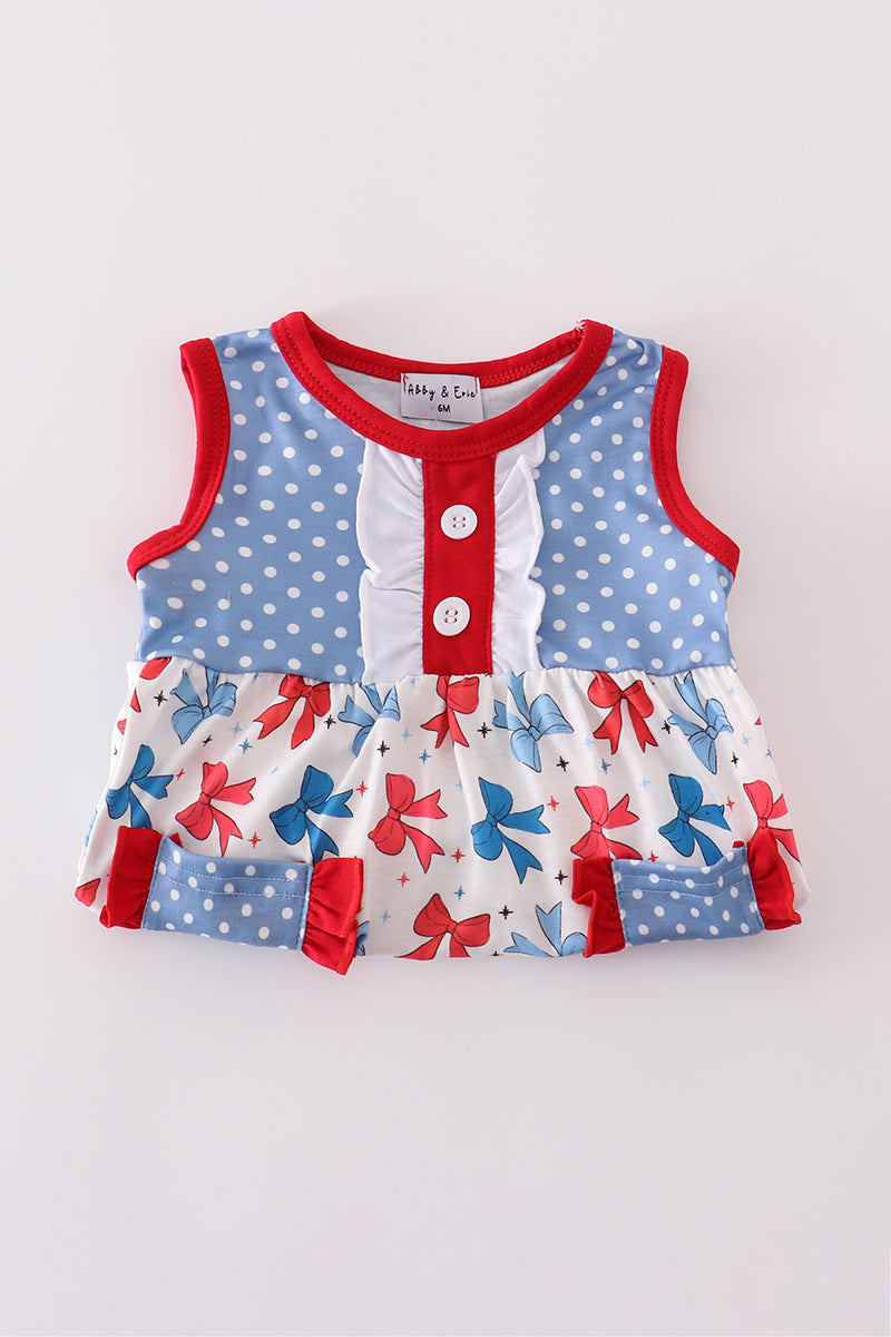 Red, White, and  Blue Bow Ruffle Bubble – Baby Girl