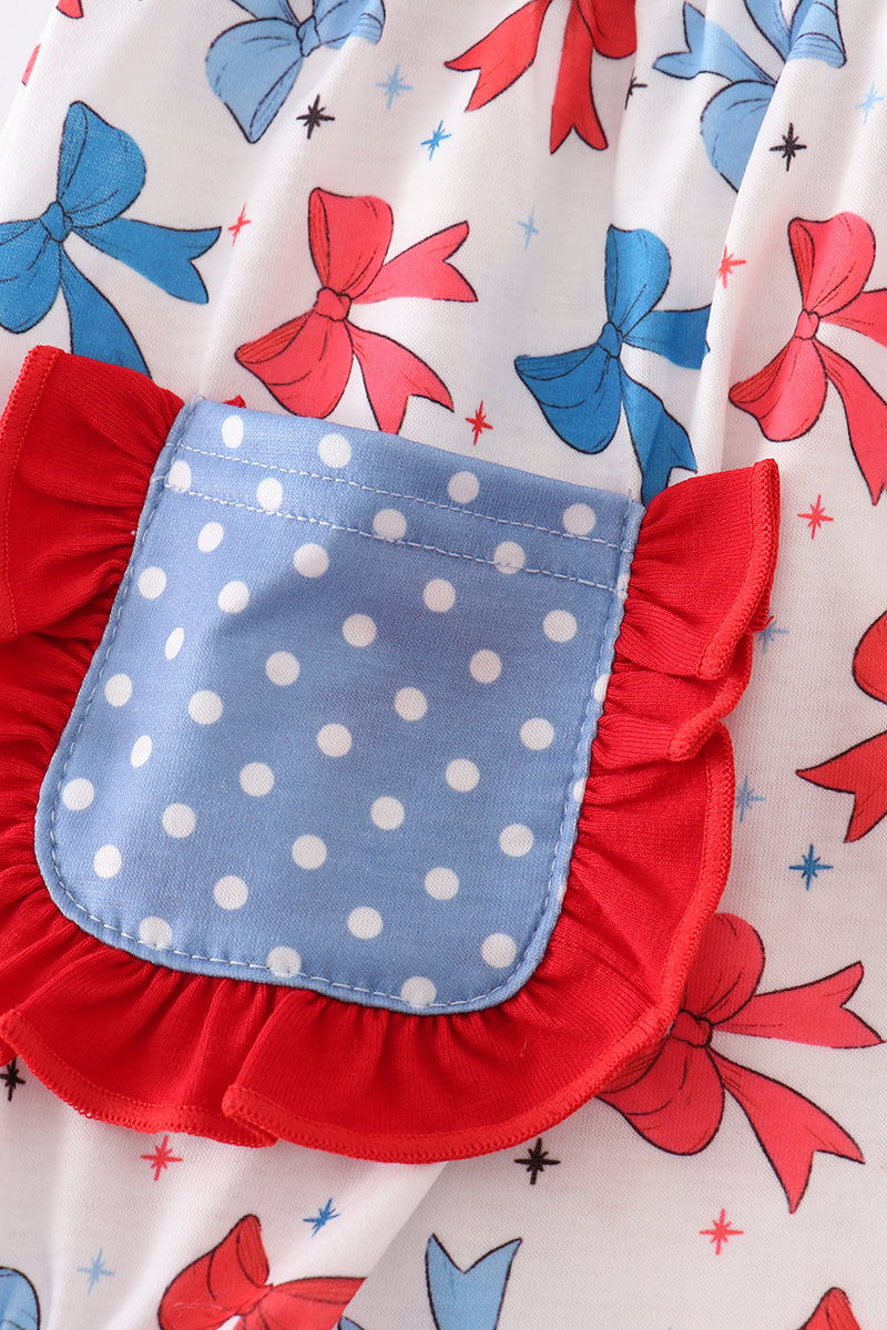 Red, White, and  Blue Bow Ruffle Bubble – Baby Girl