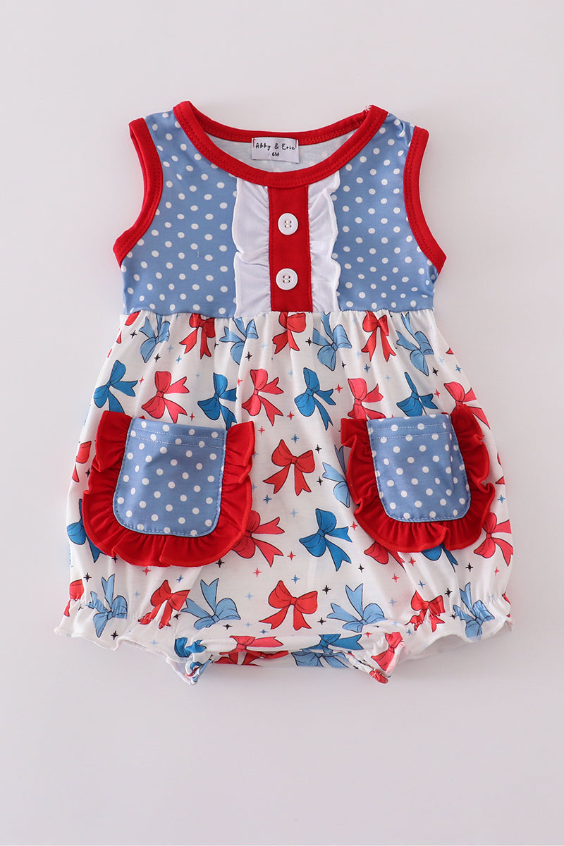 Red, White, and  Blue Bow Ruffle Bubble – Baby Girl