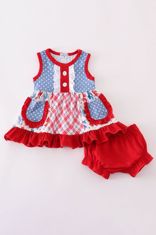 Red, White, and Blue Bow Ruffle Bloomer Set – Baby Girl