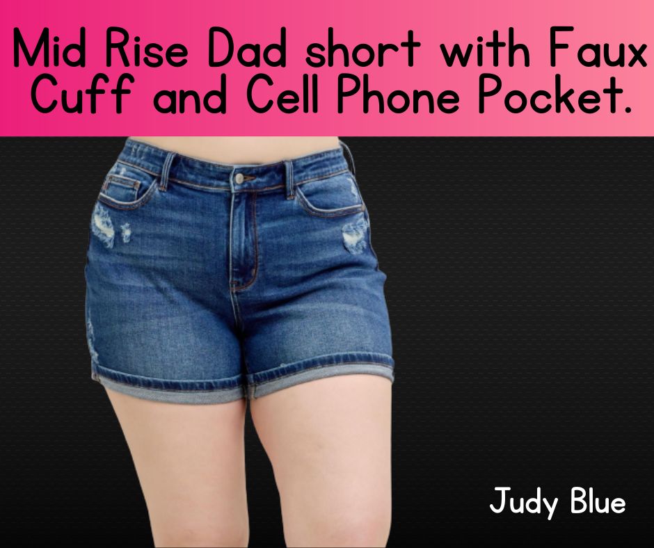 Judy Blue Mid Rise Dad Shorts with Cell Phone Pocket