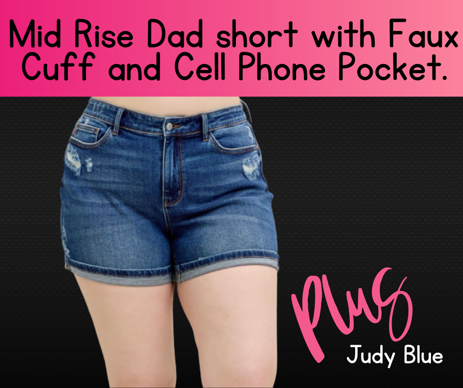 Judy Blue Mid Rise Dad Shorts with Cell Phone Pocket PLUS
