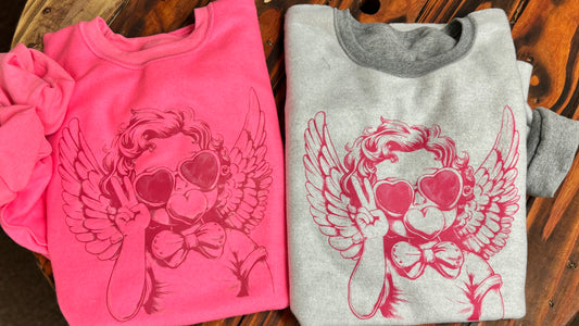 Pink and Gray Sweatshirts with Cute Cupid