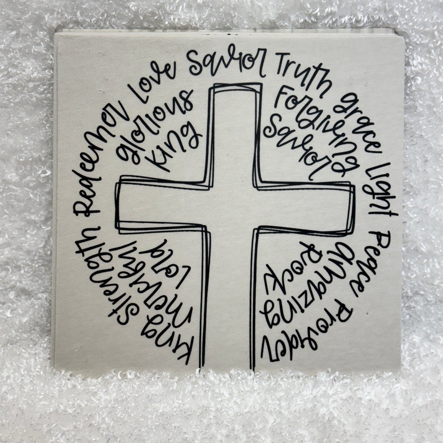 Cross of Faith Words – Black Print Design